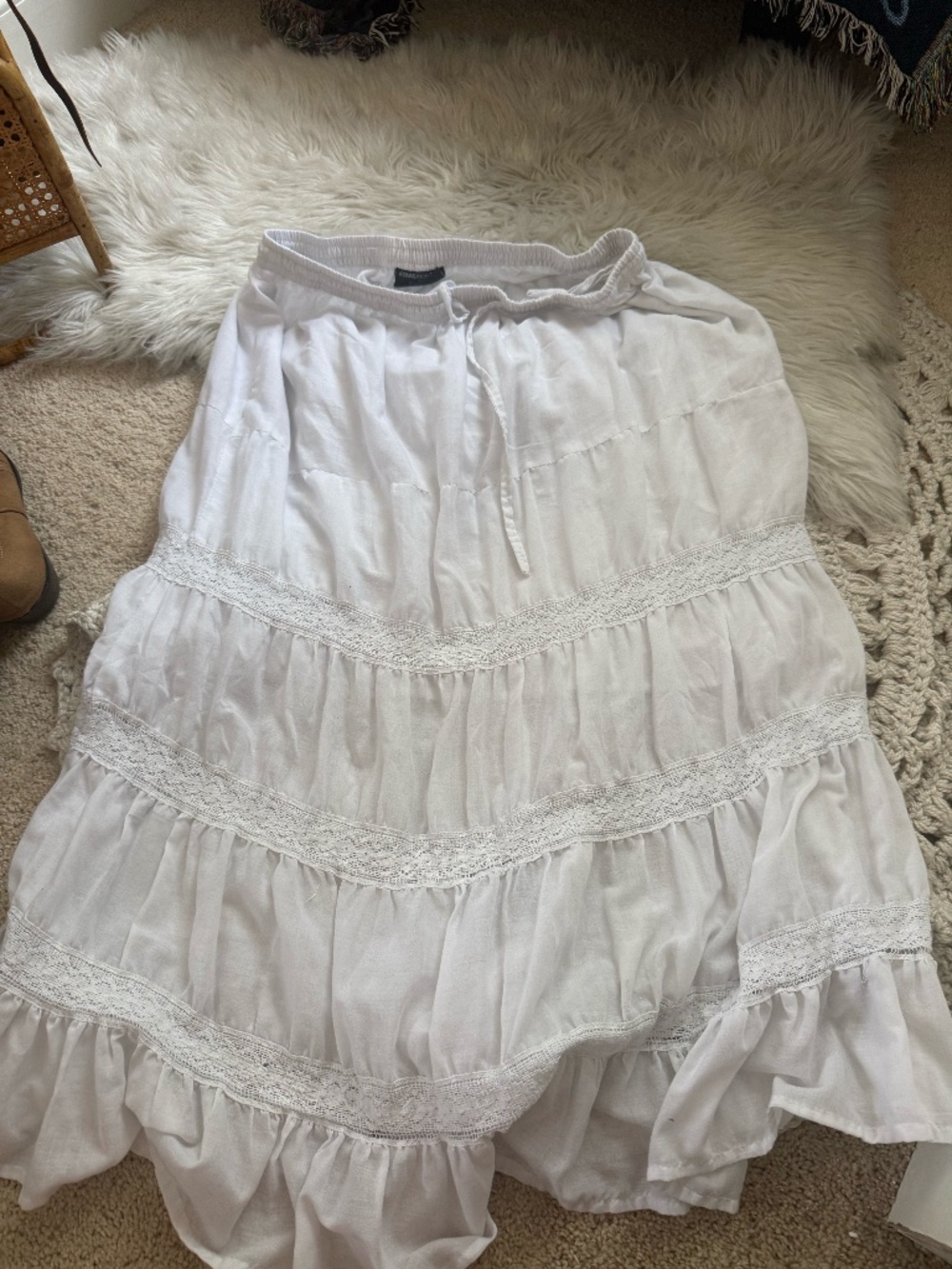 Vintage White Lace Tiered Maxi Skirt 2X Boho Western Trend